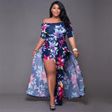 Aovica Women Clothing Plus Size Dresses 2023 New Floral Praint  Beach Dress Off-the Shoulder Short Sleeve With Leggings 5XL