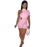 Aovica 2023 Spring Summer  Women Rompers Jumpsuit Hollow Out Bodysuit One Shoulder Short Rompers Jumpsuit Streetwear Overalls