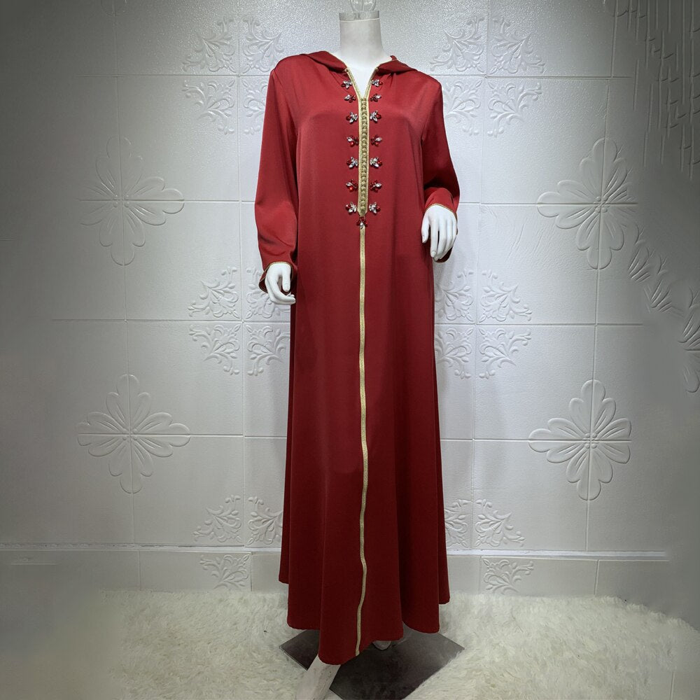 Aovica  Elegant Lady Islamic Clothing Abaya Dubai Turkey Muslim Hooded Dress Women Moroccan Caftan 2022 Eid Mubarak Djellaba Femme