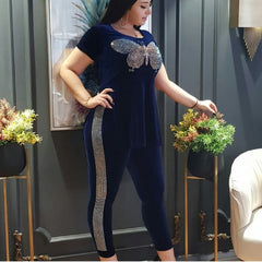 Spring Autumn New Velvet Two Piece Sets Women Long Sleeve Tops And Skinny Pants Matching Sets Fashion Tracksuit Women Sets