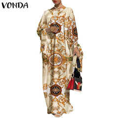 Aovica  Robes Women 2022 Vintage Printed Long Sleeve Dresses Casual Loose Bohemian Vestidos Summer Casual Loose Long Maxi Sundress