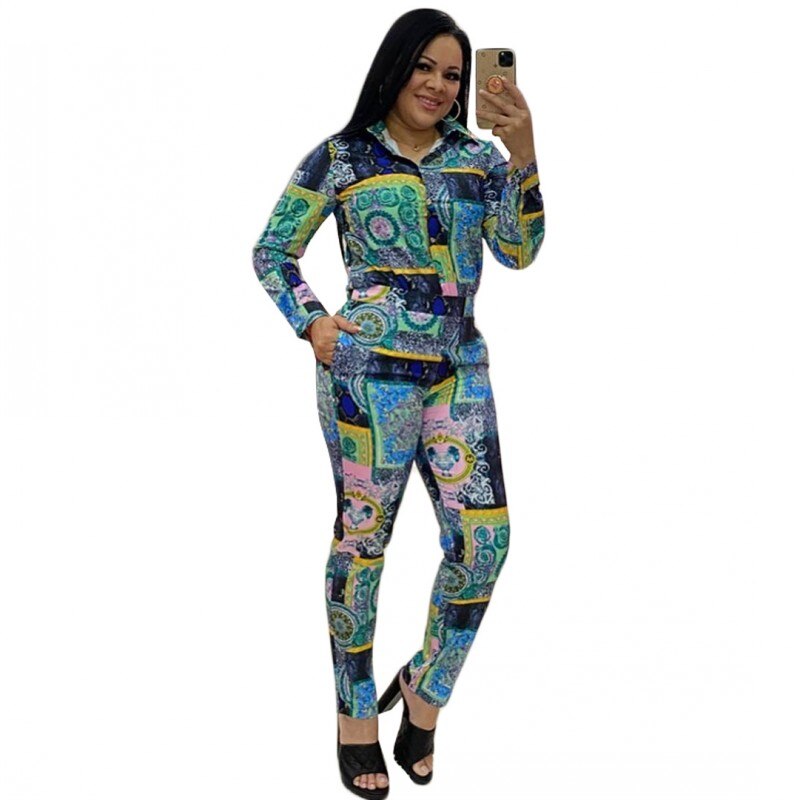 Autumn Flowers Print Casual Bandage  Pants Sets 2023 Women Set Full Sleeve 2 Piece Sets Night Club Young Lady Sport Sets