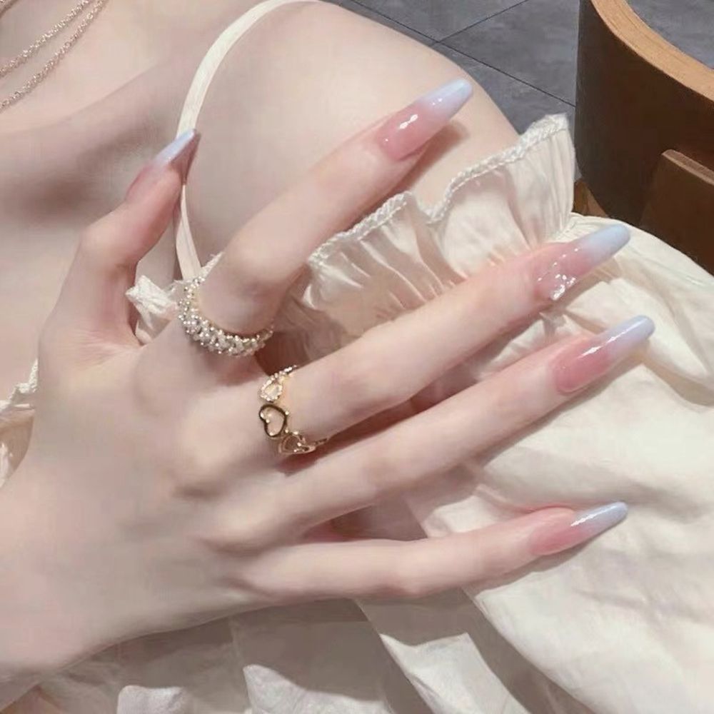 Graduation gifts 24pcs Detachable Jelly Gradient with design False Nails Wearable Ballerina Coffin Fake Nails Full Cover Nail Tips Press On Nails