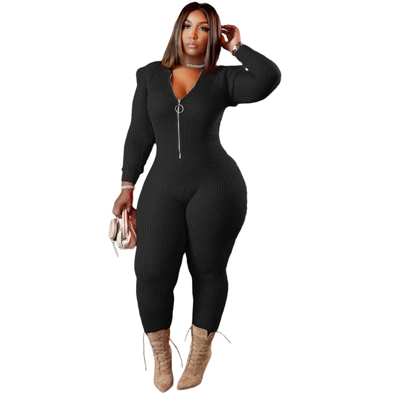 Aovica Plus Size Women Clothing Jumpsuits Skinny Rompers  One Piece Hoodie Outfits Jumpsuits Knitted Bodycon