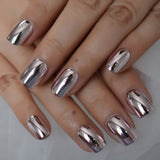 Mirror Silver False Nails STILETTO Point Metallic Acrylic Nail Tips 24pcs/kit Easy for Daily wear