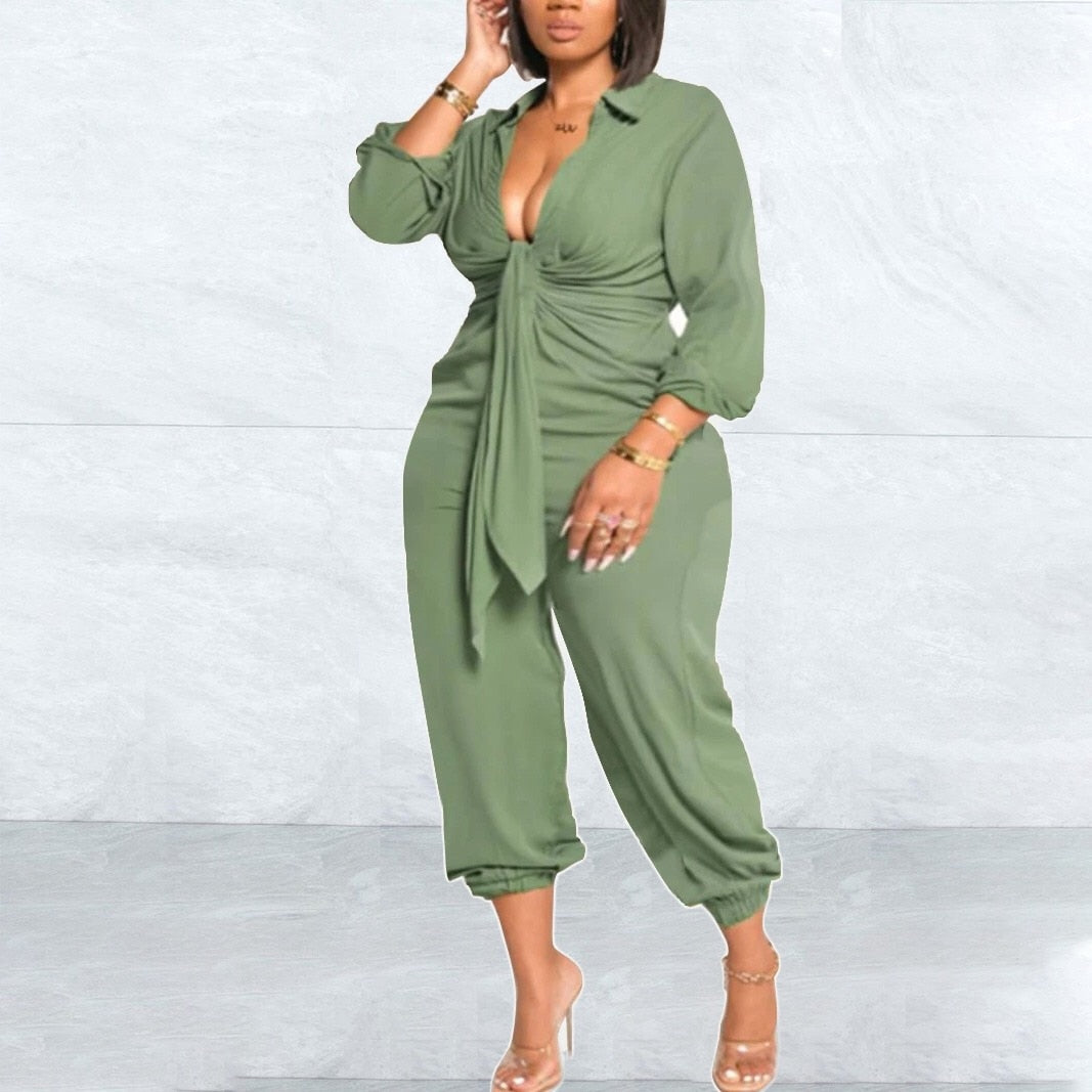 Aovica Aovica Women Jumpsuits Outfits Oversized 2022 Summer Solid V Neck High Waisted Fashion Luxury Female Elegant Rompers & Jumpsuit Chiffon