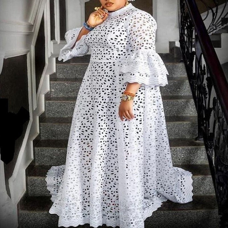 Aovica African Dresses For Women Hollow Out 2023 New Elegant Muslim Fashion Abayas Dashiki Robe Kaftan Long Maxi Dress One Piece