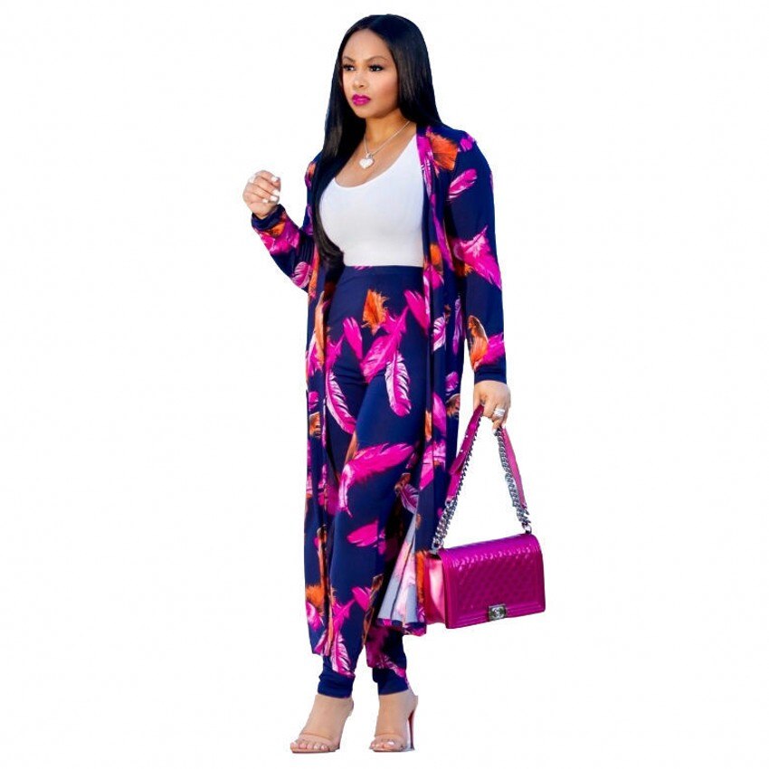 Two Piece Matching Sets  Printed 2 Piece Set Women Clothes 2023 Long Cardigan Tops+Pants Suits Casual Autumn Winter Outfits