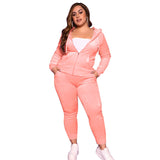Plus Size XL-4XL Solid Color Velvet Women's Set Sweatshirt Top And Jogger Pants Suit Tracksuit Two Piece Set Fitness Outfit
