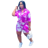 Summer Two Piece Set Women 2021 Dashiki African Tie Dye Shorts Sets Oversized Shirt High Waist Shorts Mujer Matching Sets Outfit