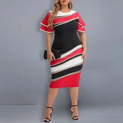 Women's Dress Plus Size Party Dresses For Women 2023 Summer Geometric Print Layered Short Sleeve Elegant Evening Midi Dress 5XL