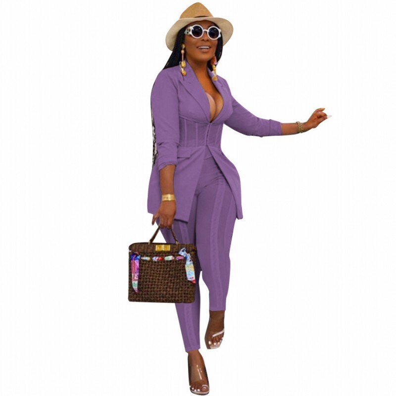 Spring Autumn Women Business Suit Two Piece Set Casual Corset Suit Coat Blazers And Pants Business Office Outfits Matching Sets