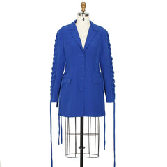 Aovica Blazer Dress Women Elegant Fashion Luxury Blue Single Breasted Button Pocket Notched Slim High Quality Blazer Clothes 2022 New