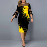 Elegant Floral Printed Plus Size Dress for New Year 2023 Mesh Patchwork Casual Midi Dresses Spring Women Dress Party Club 5XL