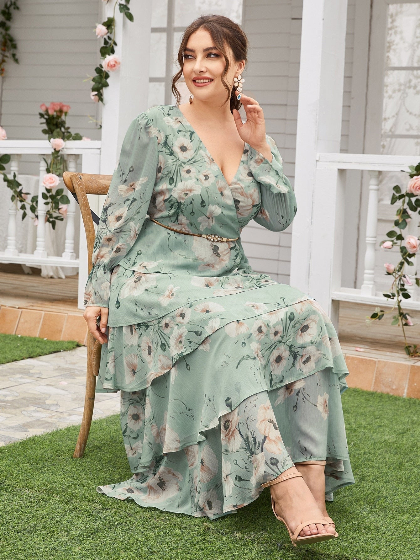 Aovica  Women Large Plus Size Maxi Dresses Casual Elegant Party Evening 2022 Spring Long Sleeve Floral Oversize Festival Clothing