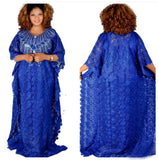 Aovica  Plus Size Long African Dresses For Women Dashiki Fashion Water-Soluble Lace Loose Skirt With Beaded Embroidery Boubou Africain
