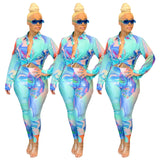 Two Piece Matching Set Women's Wear Office Lady Style Long Sleeve Top And Pencil Pants  Fashion Digital Print Tracksuit