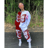 Aovica Plus Size Women Clothing 2 Piece Set S-5XL Full Sleeve Hoodie Sweat Suit Butterfly Print Cotton Tracksuit