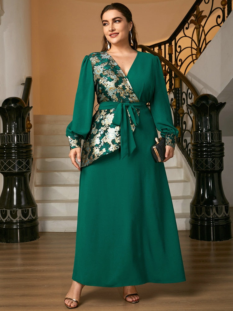 Aovica  2022 Spring Women Plus Size Maxi Dresses Chic Casual Elegant Oversized Large Green Long Sleeve Evening Party Prom Clothes