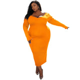 Aovica Plus Size 4XL 5XL Dress Women Clothing Orange White Black Bodycon Knit  V-neck Long Full Sleeve Party Dresses Outfits