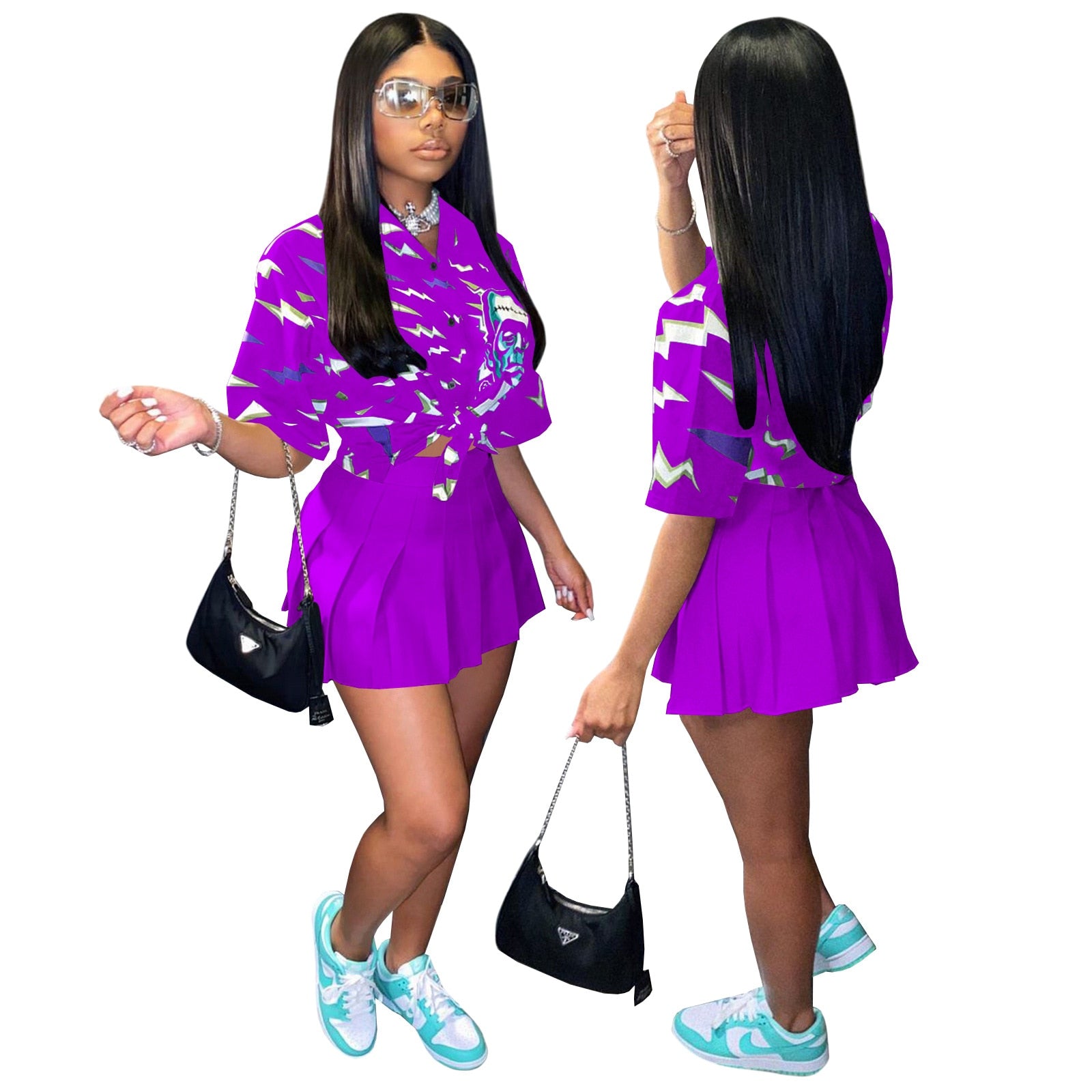 2023 Summer Matching Skirt Sets Fashion Temperament New Exotic Print Y2K Short Sleeve Shirt Female High Waist Slim Skirt Suit