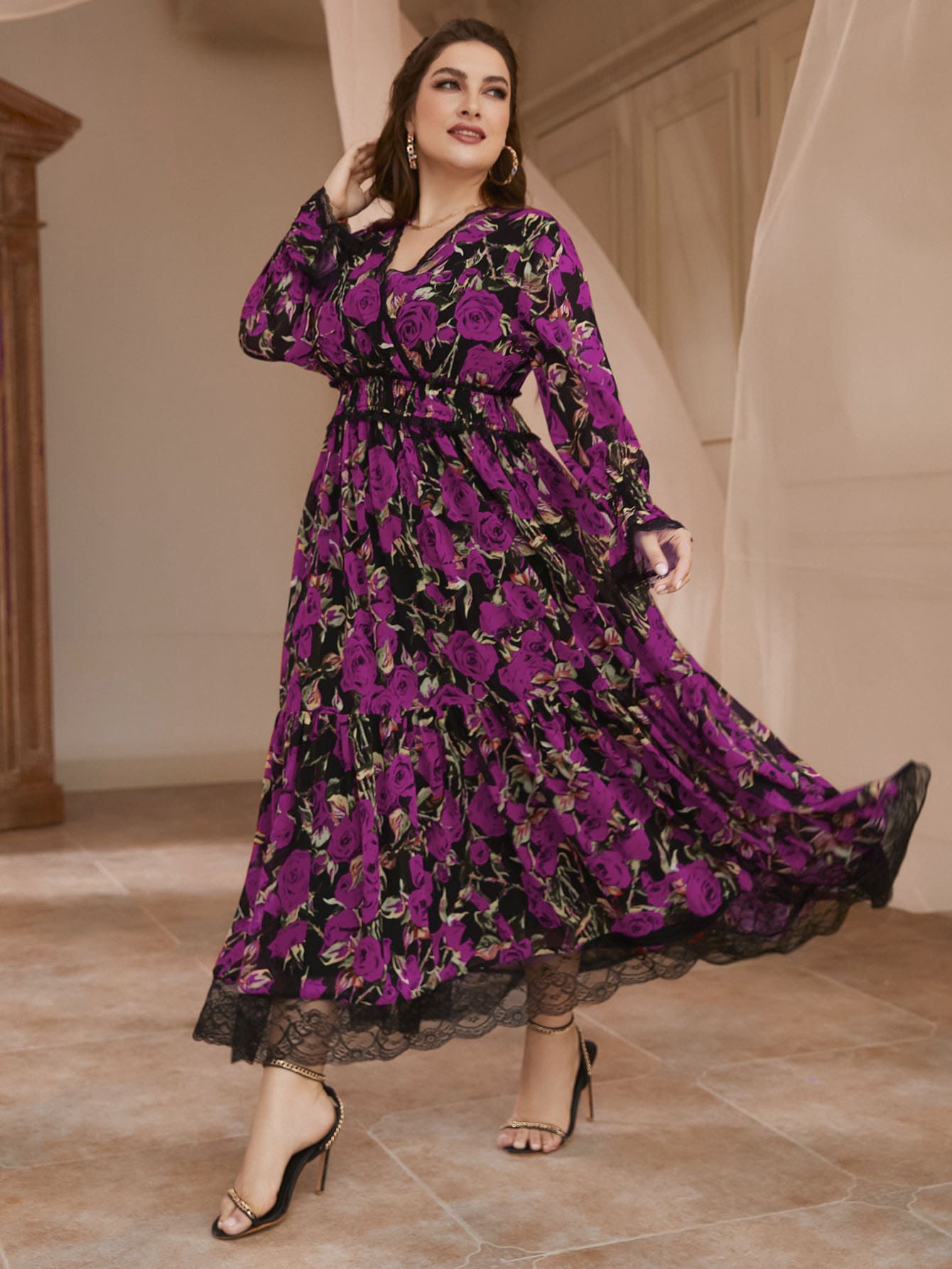 Aovica  Women Casual Elegant Plus Size Oversized Maxi Dresses 2022 Spring Floral Large Long Sleeve Evening Party Turkey Clothing