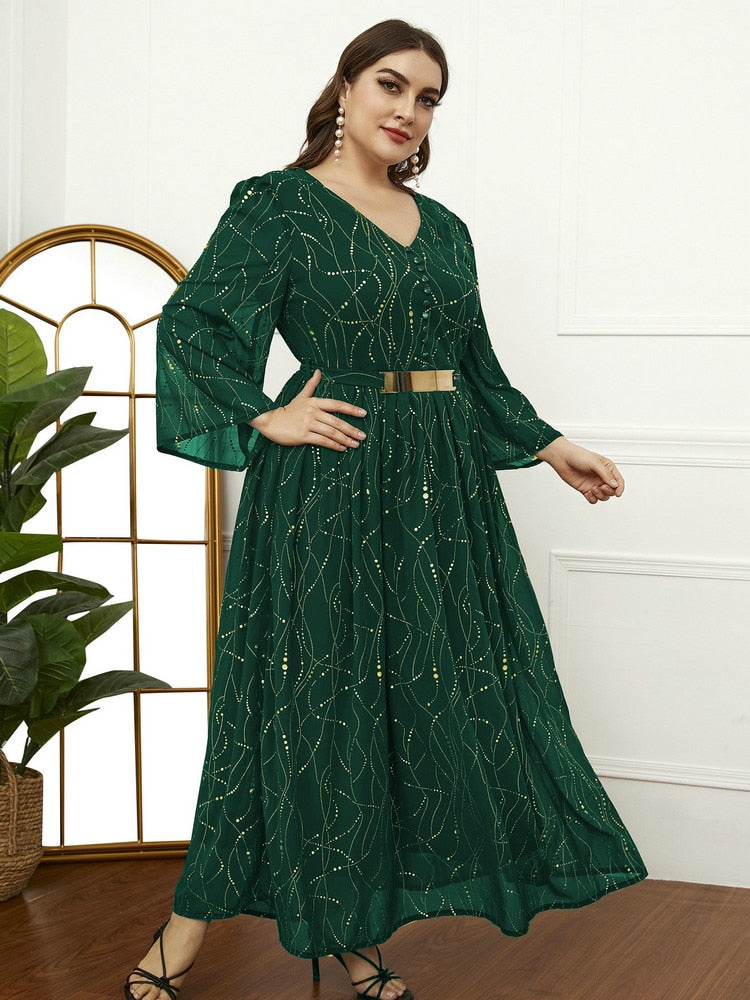 Aovica  Women's Plus Size Oversized Maxi Dresses 2022 Spring Casual Elegant Evening Party Long Sleeve Green Large Muslim Clothing