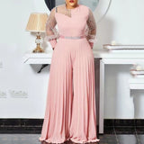 Aovica Oversized Jumpsuits and Rompers For Women Pink Pleated High Waisted Floor Length Elegant Evening Night Party Clothes Jumpsuits