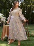Aovica  2023 Spring Csaual Elegant Plus Size Dresses Women Large Maxi Floral Shirt Pink Long Oversized Evening Party Prom Clothes