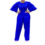 Aovica Dashiki African Jumpsuit For Women Wide Leg Pant Jumpsuits Playsuit  O-Neck Rompers Fashion Blue Streetwear Overalls