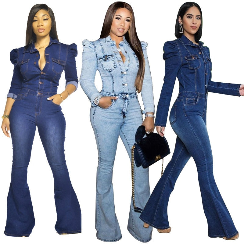 Aovica Fall Clothes Long Sleeve Jeans Jumpsuit Women High Waist One Piece Outfit Casual Plus Size Jumpsuit