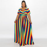 Aovica M-5XL Two Piece Set Skirts Sets Plus Size Clothing Women Wholesale Striped Print Elastic Waist Holiday Maxi Skirt Dropshipping