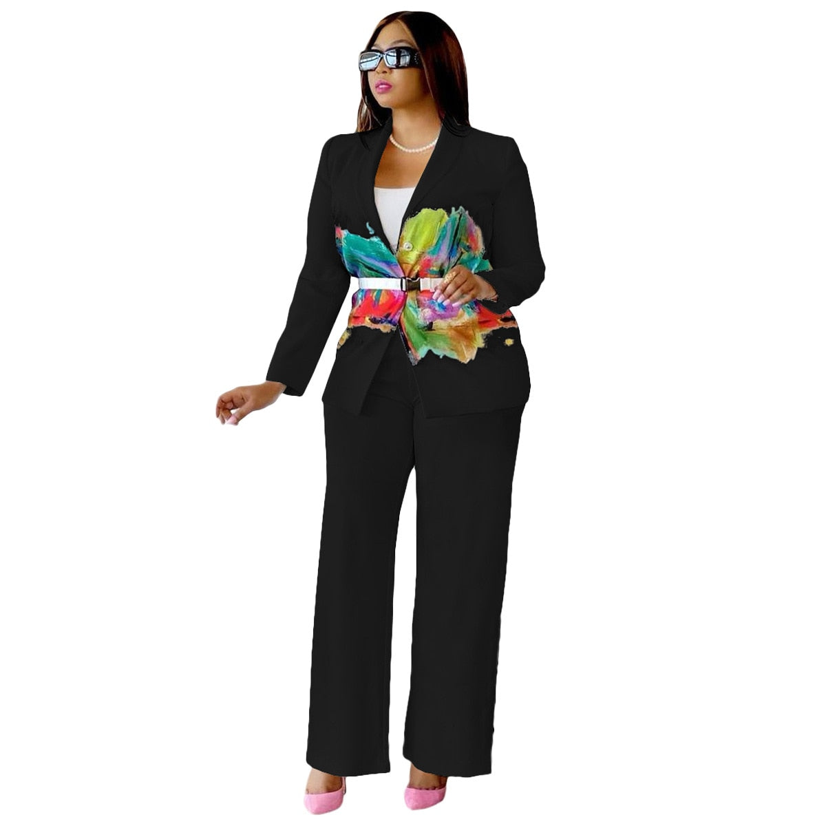 Aovica African Women Sets Long Sleeve Blazer Jacket And Pants Suits Office Lady Elegant 2 Piece Set Business Outfits Africa Clothing