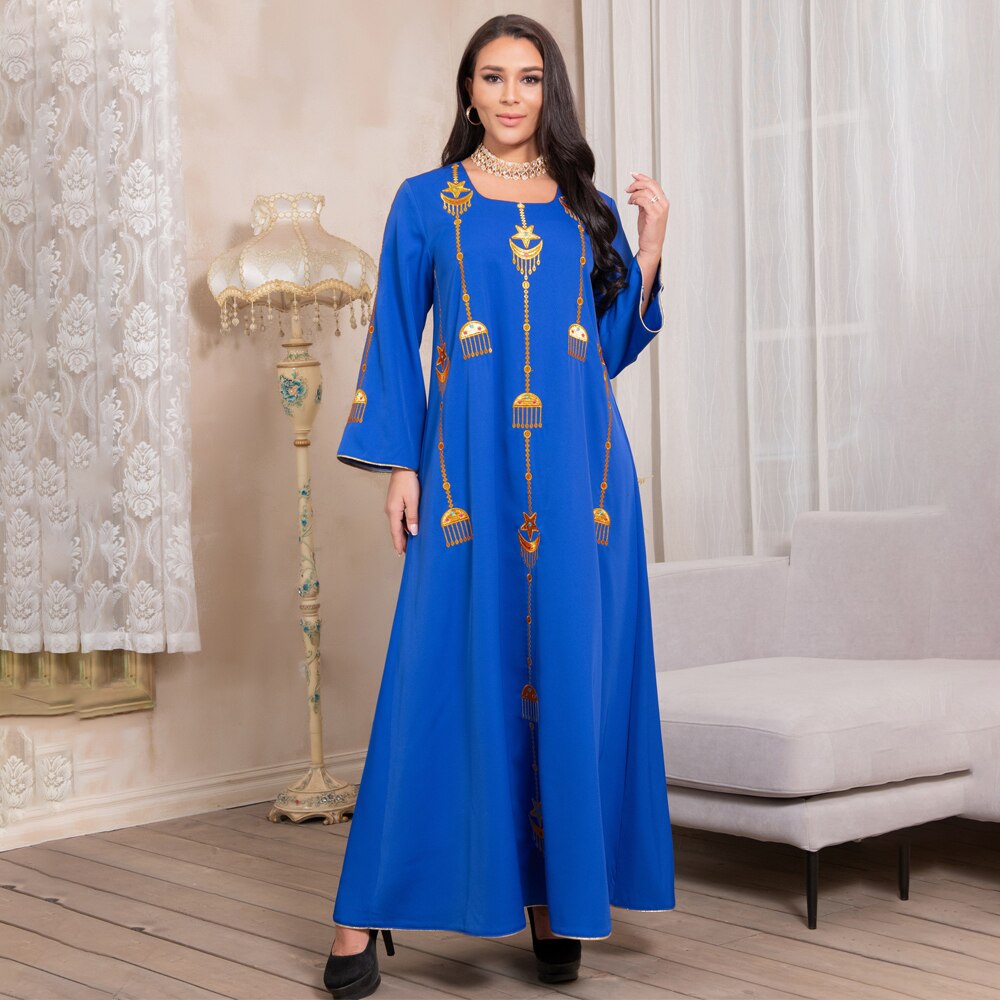 Aovica  2022 Muslim Fashion Abaya Dubai Woman Jalabiya Turkey Long Sleeve Dresses Ankara Dashiki Embroidery Attire Islamic Clothing