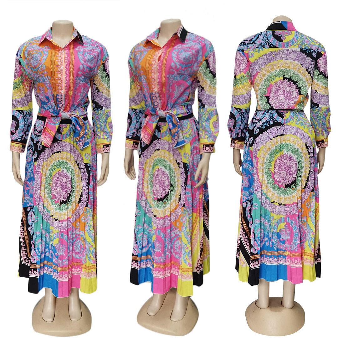 Two Piece Sets Dashiki African Dresses For Women Long Sleeve Shirt And Long Skirts Suits Sets Elegant Africa Women's Sets 2 Pcs