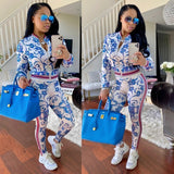 Spring Autumn Women Set Two Piece Set Flower Print Fashion Clothes Long Sleeve Casual 2020 Women's Sets Casual Tracksuit