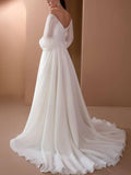 Aovica Gorgeous Mermaid Wedding Gown Embroidered Floral Lace Bridal Dresses V-Neck Backless Wedding Dress Robe