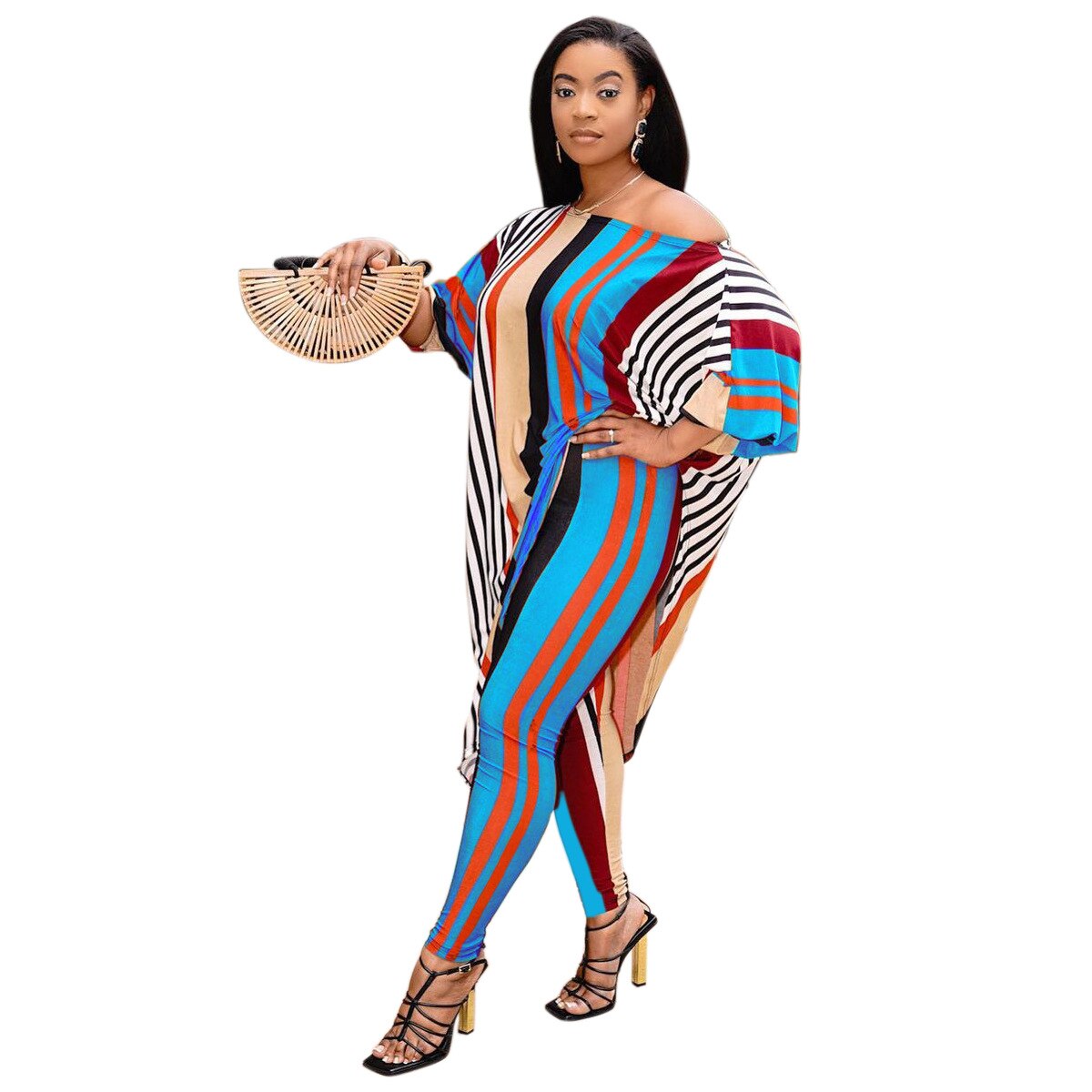 Two Piece Matching Sets Summer Women Stripe Print Two Piece Set Off ShoulderTop Pencil Pant Suit Sporting Tracksuit Overalls