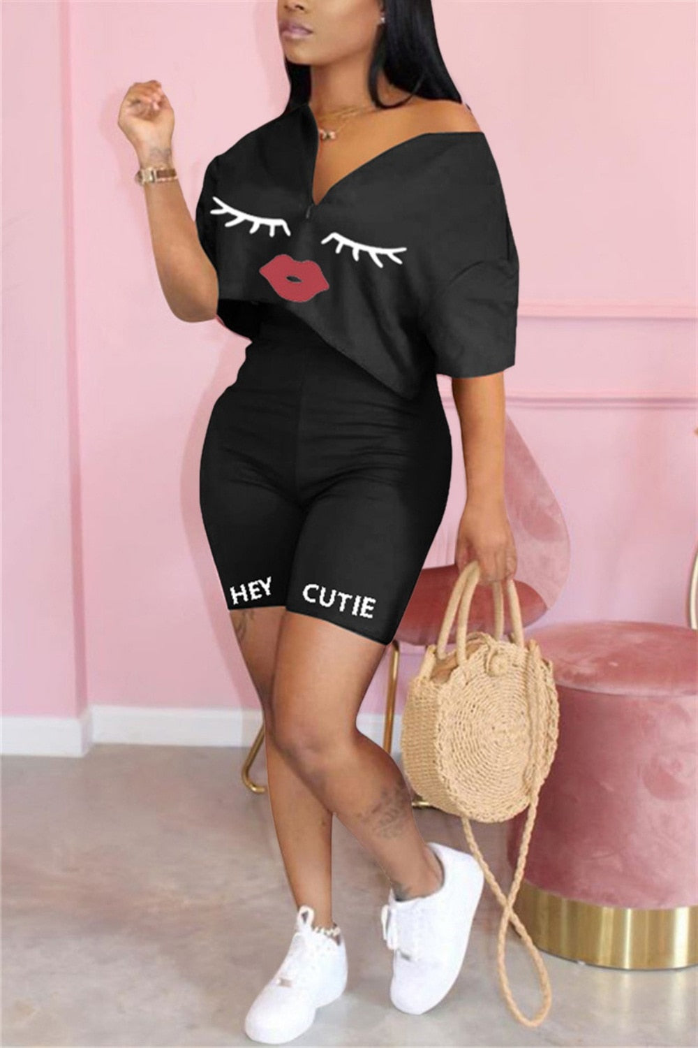 Casual 2 Piece Set Women Tracksuit Summer Outfits Loose Top Biker Shorts Sweat Suits Lounge Wear Two Piece Matching Sets