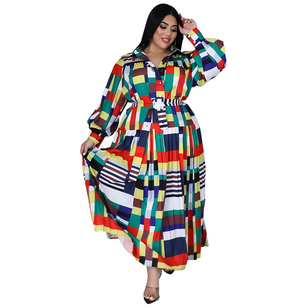 Aovica New Plus Size Dresses for Women 5XL Elegant Lady with Blet Loose  Black Long Sleeve Maxi Shirts Dress Wholesale Dropshipping