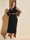 Aovica  Women Plus Size Large Maxi Dresses 2022 Chic Elegant Lace Black Oversized Long Sleeve Evening Party Prom Wedding Clothing