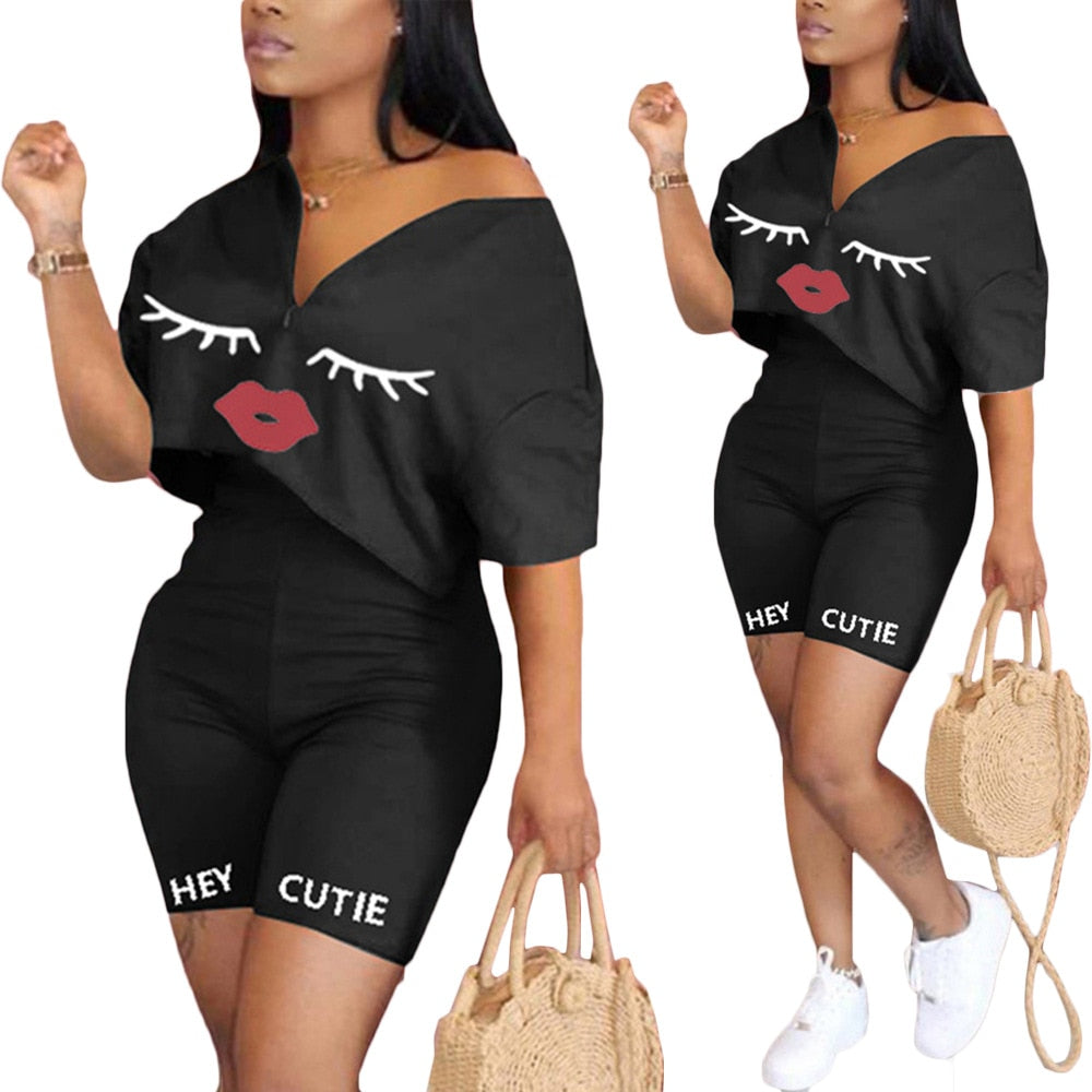 Casual 2 Piece Set Women Tracksuit Summer Outfits Loose Top Biker Shorts Sweat Suits Lounge Wear Two Piece Matching Sets