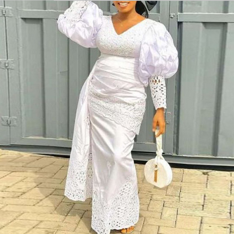Aovica African Dresses For Women White New Elegant Muslim Fashion Abayas Dashiki Robe Kaftan Long Maxi Dress Moroccan Turkish Africa