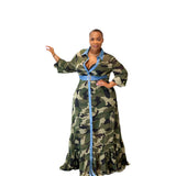 Aovica Plus Size 5XL Summer Dress for Women Camouflage Long Sleeve Floor Length Shirt Dress  Fashioh Wholesale Dropshipping