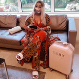 Two Piece Matching Set African New Dashiki Fashion Striped Leopard Suit Top And Trousers Party Women Outfits 2 Piece Sets