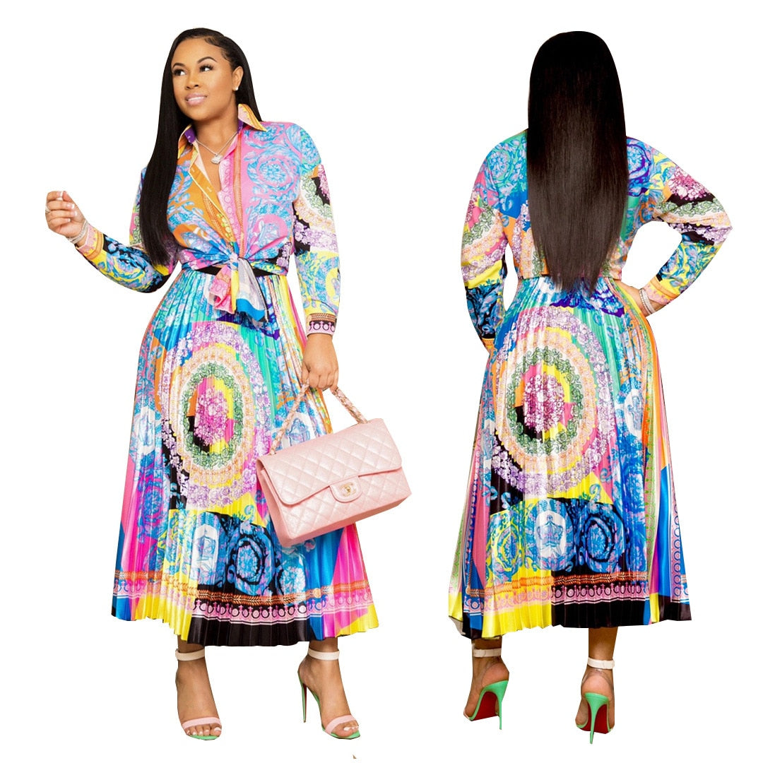 Two Piece Sets Dashiki African Dresses For Women Long Sleeve Shirt And Long Skirts Suits Sets Elegant Africa Women's Sets 2 Pcs