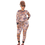 Plus Size 5XL  Two Piece Sets Women Tops And Drawstring Skinny Pants Matching Set Autumn Fashion Letter Print Tracksuit Suit