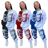 Aovica Plus Size Women Clothing 2 Piece Set S-5XL Full Sleeve Hoodie Sweat Suit Butterfly Print Cotton Tracksuit