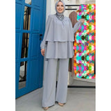 Aovica  Hijab Two Piece Muslim Sets Dress Caftan Kaftans Islam Clothing 2 Piece Set Women Loose Wide Leg Pants