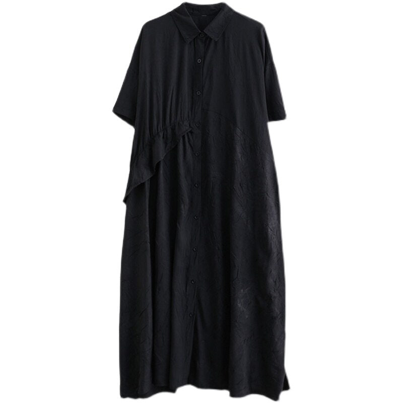 Aovica Plus Fashion Casual Women's Dress Pleated Lace Korean Oversize Loose Maxi Split Shirt Dress